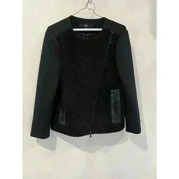$650 Tibi Boucle Neoprene Biker Jacket in Black Women’s 10 Zip Up - Picture 4 of 6